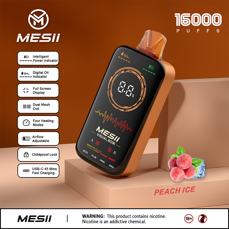 MESII Visual Visual Boxx 16000 Puffs Puff 16k Dlissant E Cigarettes avec batterie rechargeable en plein écran 20 ml Appareil stylo