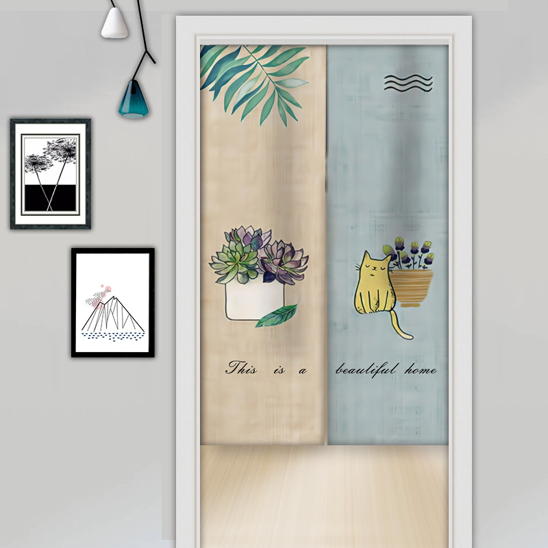 Curtain de porte en polyester de style coréen Plantes de paysage des plantes respirantes, douce et non passante rideau de fengshi pour cuisine, studio, chambre d'hôtel