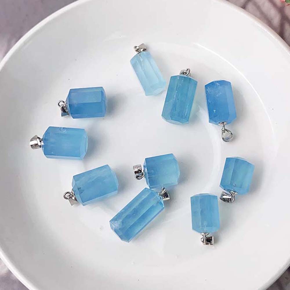 Real Natural Aquamarine Round Pillar Pendants Colonna Crystal Gioielli Stone semi-prezioso Collana moglie Gifts Figlia