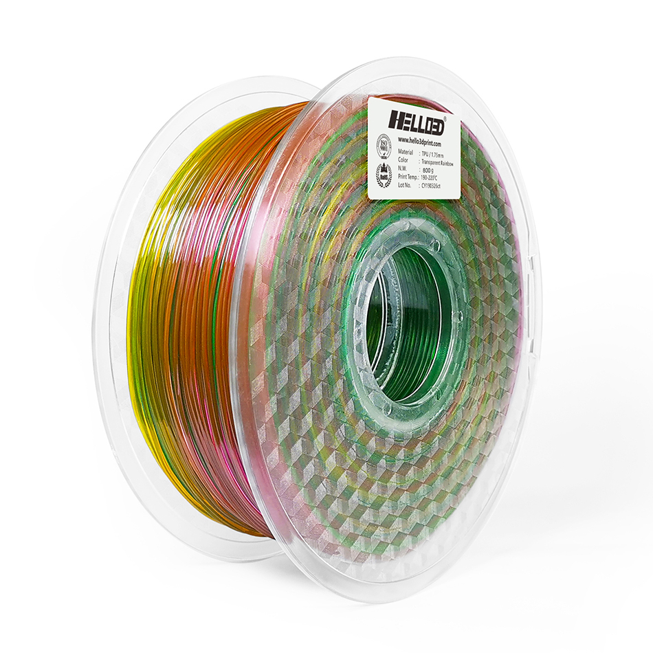 Flexibla TPU -filament Rainbow 3D -tryckmaterial Plast för 3D -skrivare 1,75 mm 1 kg 250G Multicolor