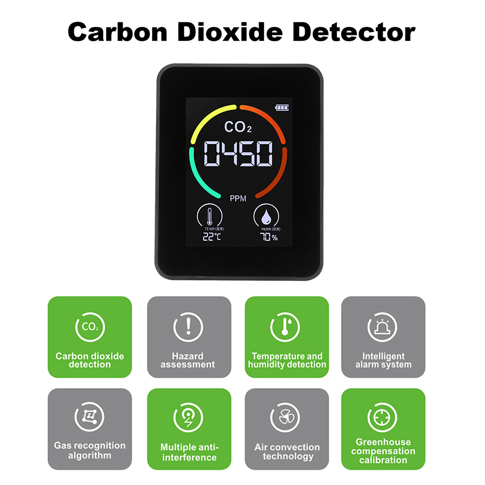 CO2 -detektor Multifunktionell termohygmometer Luftkvalitet Monitor CO2 Monitor Sensor Gas Detector Analyzer Instrument CO2 Mätare