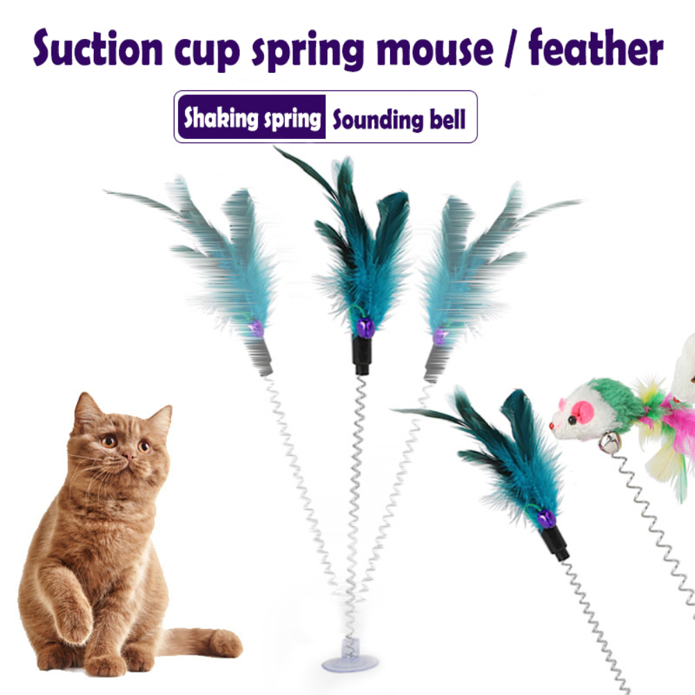 Toys de chat drôle souris colorée élastique avec plume de suceur de printemps de plume pour chattes chaton jouant à gratter les couleurs aléatoires
