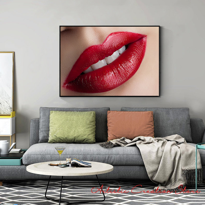 Beauty Nail Shop Lips Red Art Affiche photo toile peinture imprimement images de beauté maquillage de cils de manucure de manucure nordique décor de chambre nordique