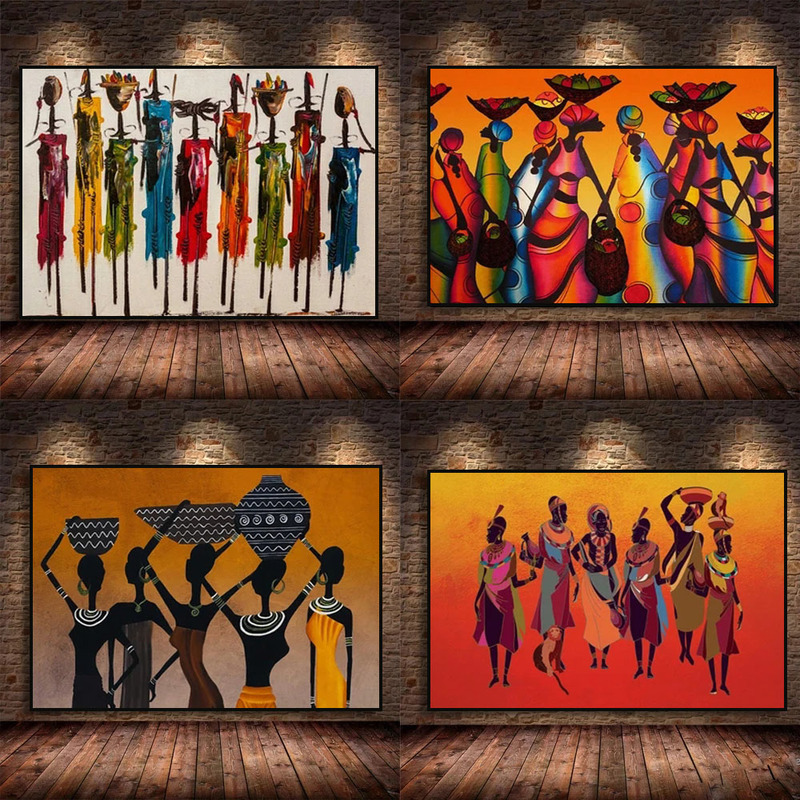 Abstract Colorful Women African Tribe Tribe dipinti Poster da parete e stampa MODERN Muro Art Picture la decorazione del soggiorno