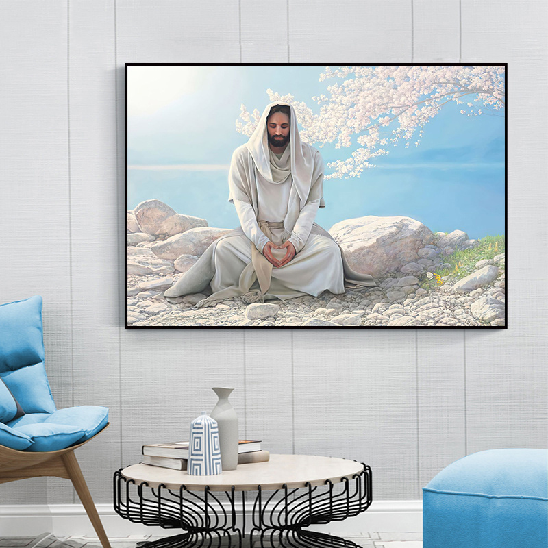 Jesus orando sob os pôsteres de cerejeira Jesus Cristo Pintura de Wall Art Pictures para decoração da casa da sala sem moldura