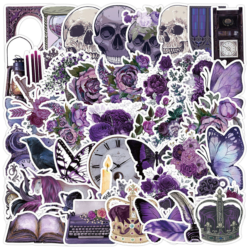 10/30 / Violet Butterfly Skull Gothic Horror Autocollant DIY Téléphone ordinateur portable Skateboard Graffiti décalants amusants pour Kid Toy