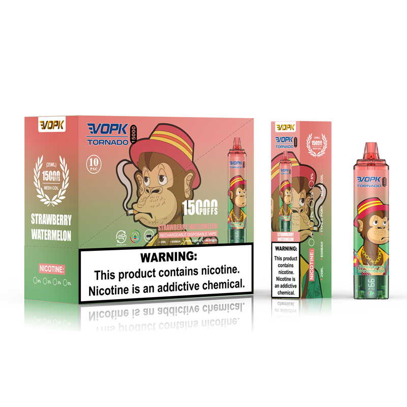 Vopk Tornado 15000 Puff 15K Puff Disposable Vape laddningsbara E-cigaretter Mesh-spole 25 ml E-Liquid 0%2%3%5%Disponibel elektronisk cigarett Intelligent Display