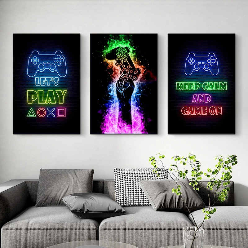 Gamier Gamer Quotes Affiches et imprimés GamePad Headset Toile Painting Wall Art Picture For Boys Game Room Decor Decoration Home