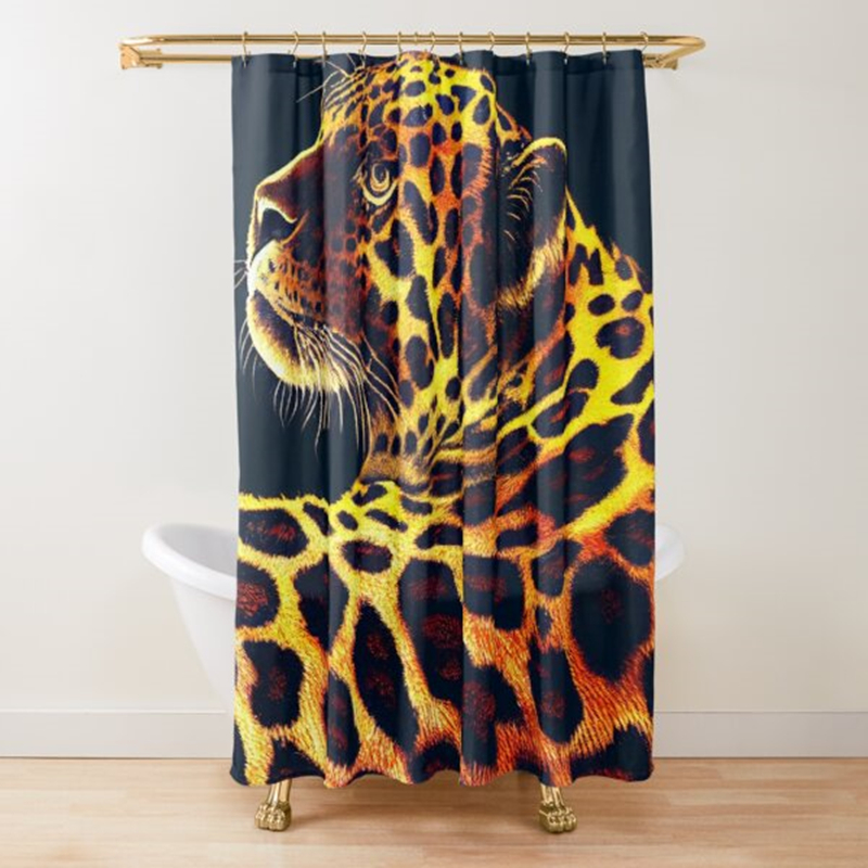 Leopard Print Shower Curtain Brown Bathroom Curtain Wild Safari Animal Powerful Bathroom Set for Men Panthera Bathroom Decor Set