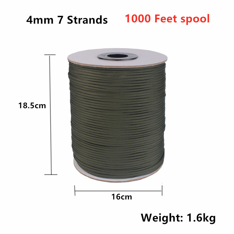 CAMPINGSKY 550 paracord 4 mm 1000 pies Cordón de paracaídas Tipo III 7 kit de supervivencia de cuerda de hebra para acampar al aire libre