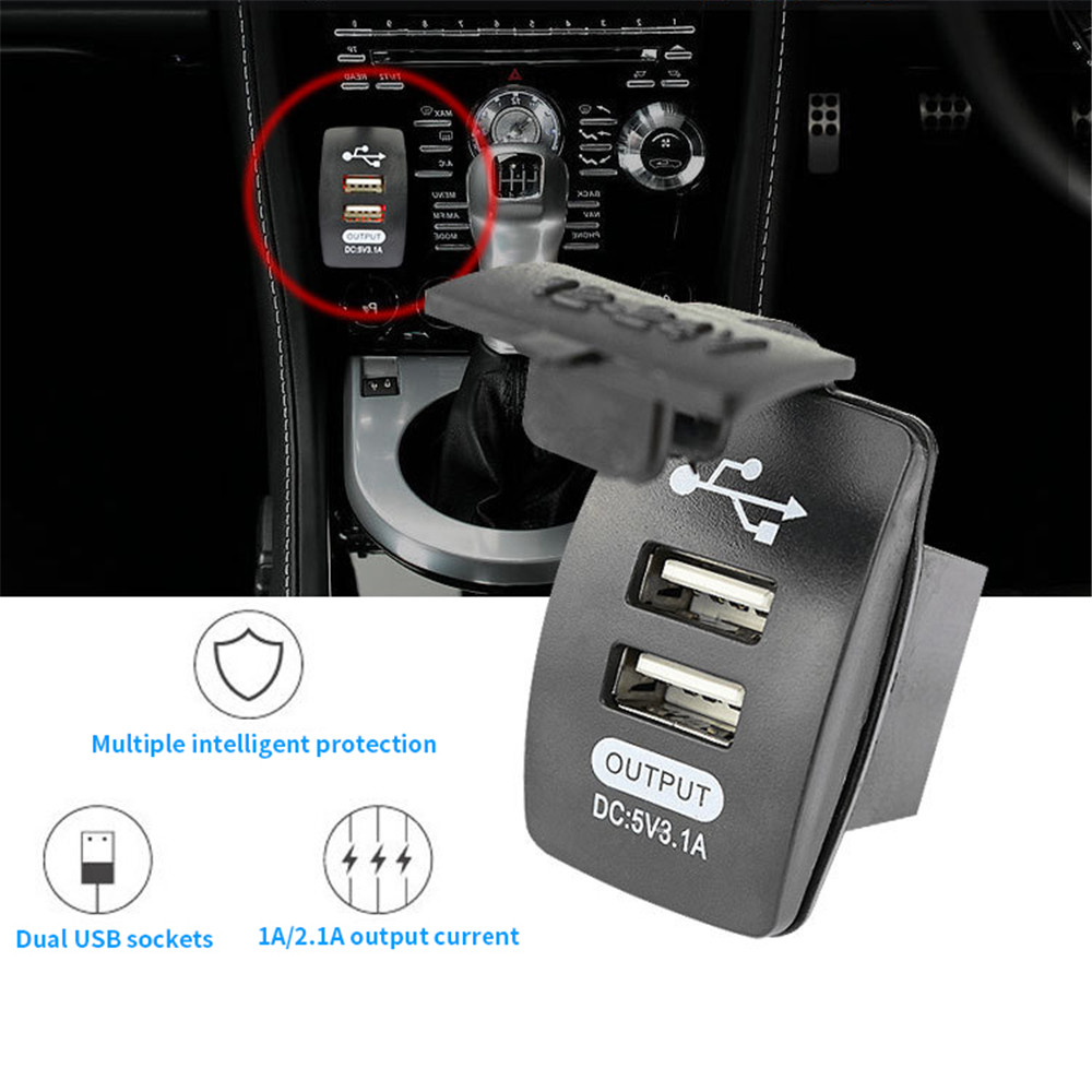 Adaptateur de prise de charge de voiture USB Dual USB Adaptateur 3.1a Chargeur téléphonique imperméable universel avec couverture de poussière pour Xiaomi Redmi Samsung