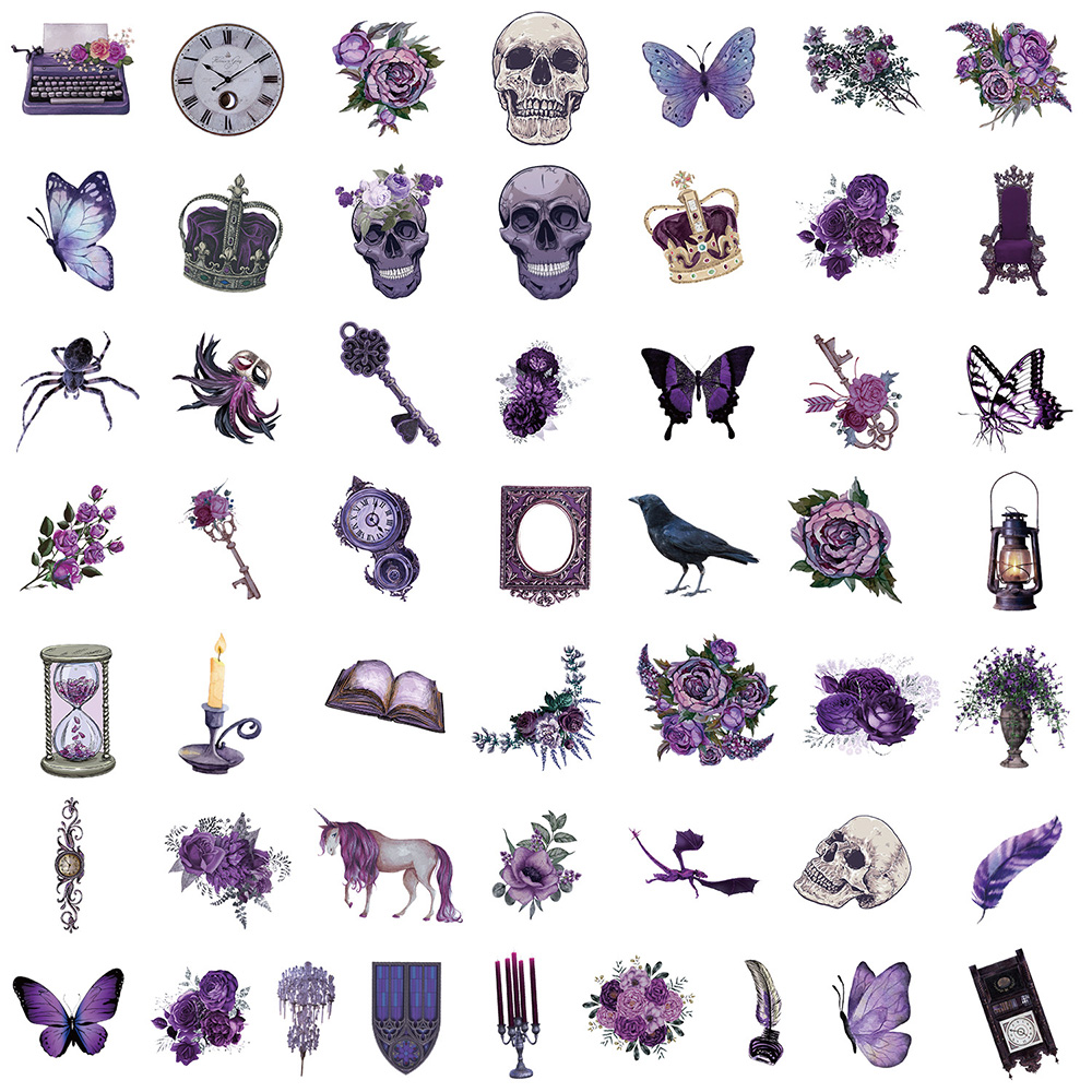 10/30 / Violet Butterfly Skull Gothic Horror Autocollant DIY Téléphone ordinateur portable Skateboard Graffiti décalants amusants pour Kid Toy