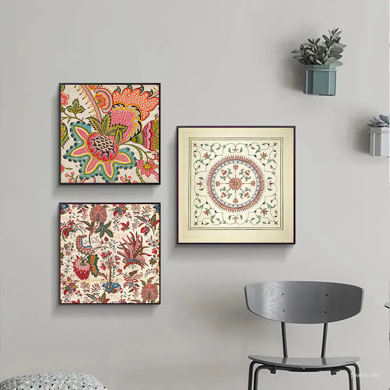 Vintage Indiase volksbloemen Samenvatting Mandala Lotus Art Poster Canvas schilderen Modern Wall Pictures Home Decor Traveler Cadeau