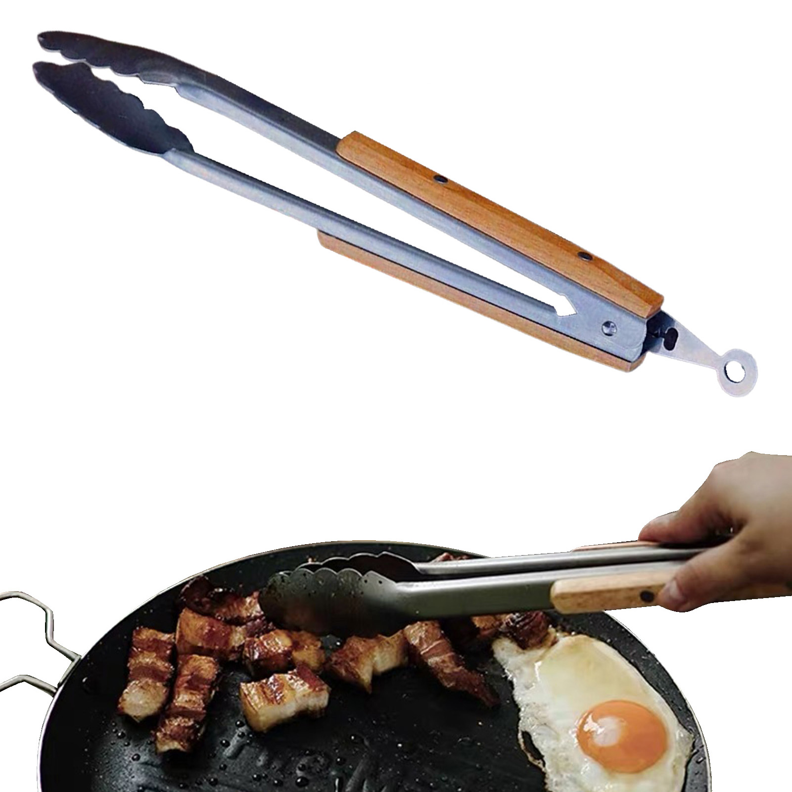 Cooking Grilling Locking Food Tongs with Heat Resistant Handle for Beefsteak Bread Hamburger MC889