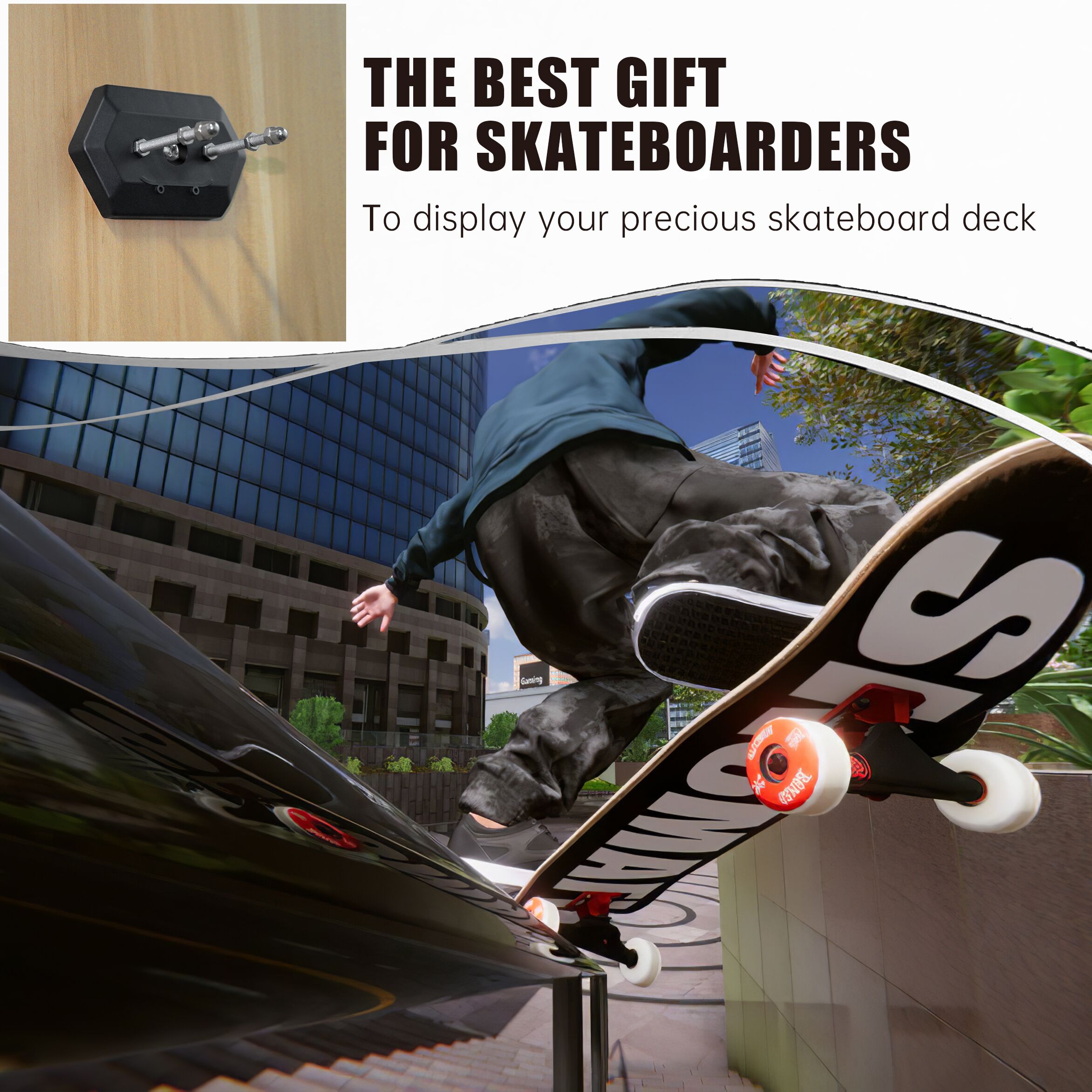 Skateboard Wall Mount Accessories Hanger Floating Fixed Effect For Longboard Deck Display And Storage Indoor Quick Install Tool