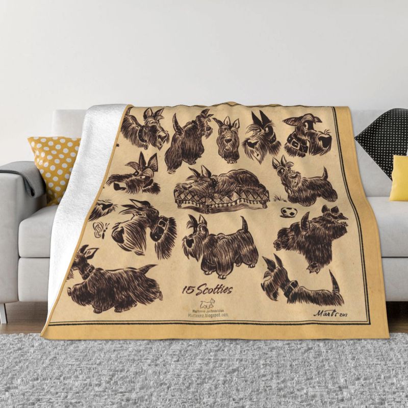 Vintage Scottie Dog Filtar mjuk varm flanell Scottish Terrier Pet Throw Filt för sängen soffa soffa sängöverdrag täcke filtar