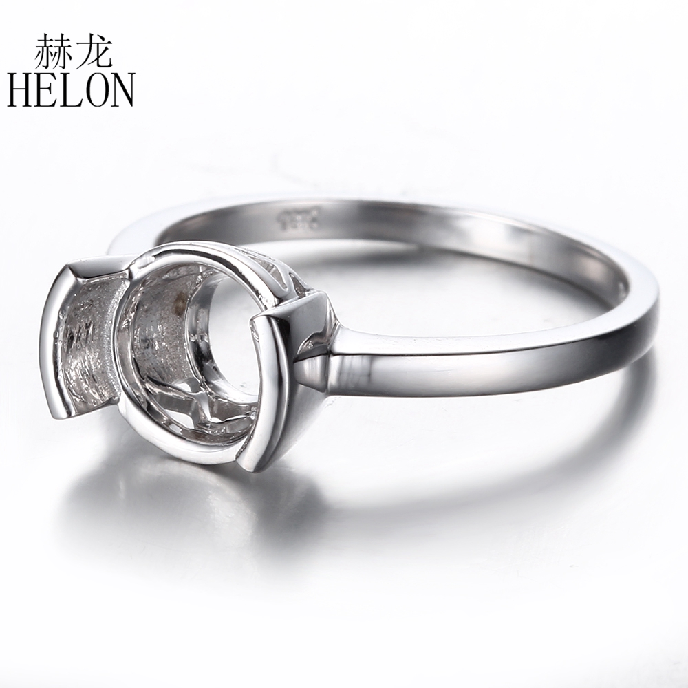 Helon katı 14K 10K beyaz altın yuvarlak kesim 8.5-9.5mm Yarı Montaj Nişan Alyans Kadınlar Solitaire Fine Jewelry