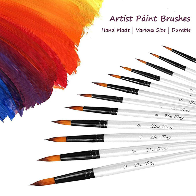 Akrylfärgborstar Set 12st Professional Round Pointed Tip Artist Paintbrushes For Akryl Watercolor Oil Face målning