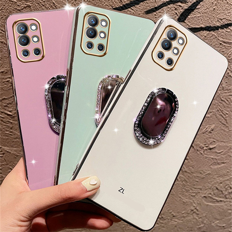 Diamond Ring Holder Phone Case för Samsung Galaxy Note 20 Ultra Stand Plating Cover S10 Plus S20 Fe S21 S 21 Plus S22 Note 10 P