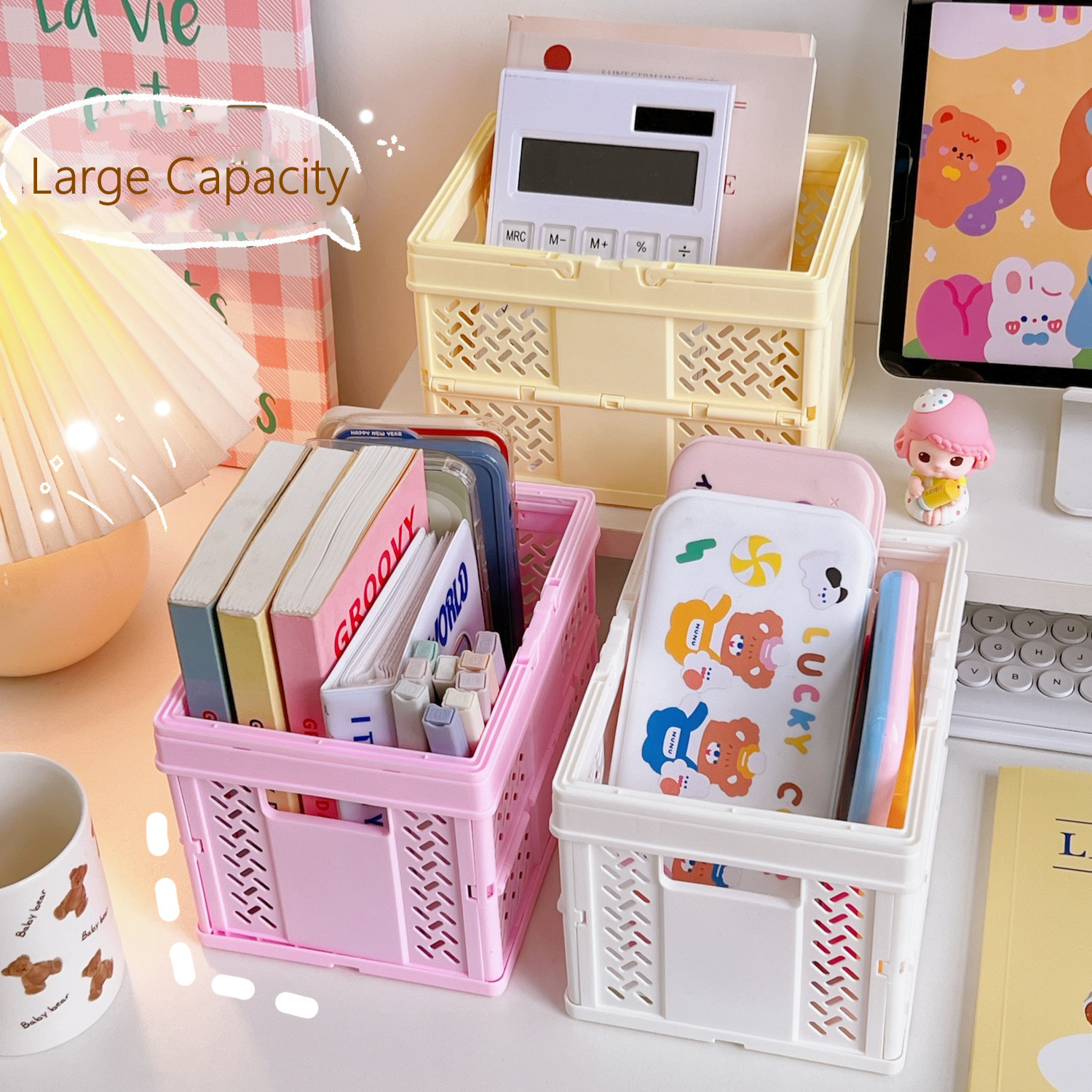 Desk Organizer Folding Storage Box Pen Holder Pencil Pot Desktop Desktop Organizer Stand Basket Office Stationery Accessories