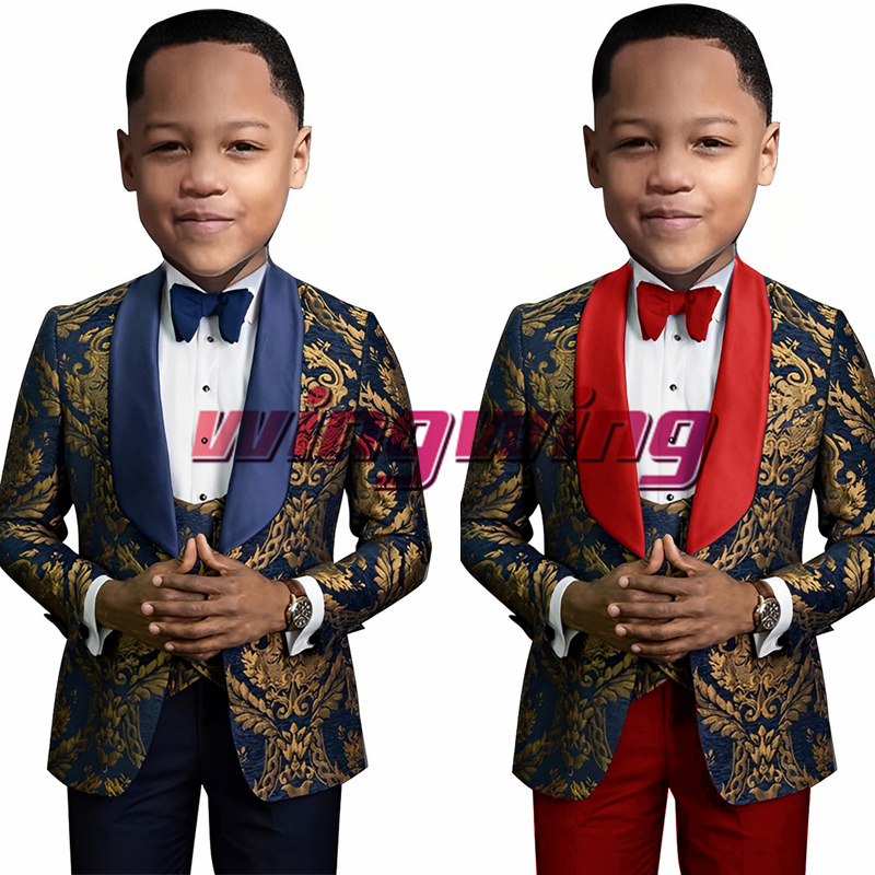 Costume garçons gold veste imprimement pantalon gilet noix de nœud quatre pack marin smoking formelle de haute qualité Blazer pour les enfants