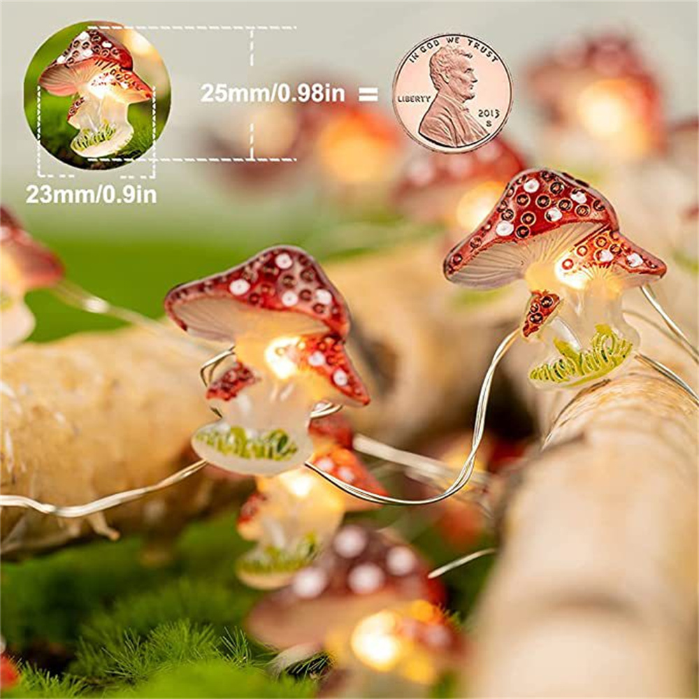 Грибные струнные светильники 3M 30LED Little Mushroom Fairy Light Battery, управляемый медной проволочной гирляндой, для патио садовой декор