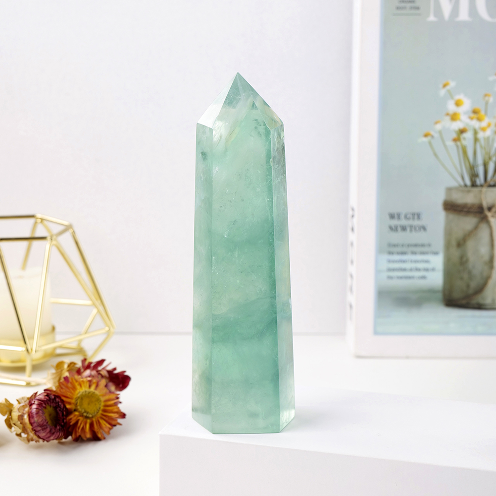 Big Wand Natural Crystal Point Green Fluorit Tower Healing Stone Energy Ore Mineral Obelisk Home Decor Ornament