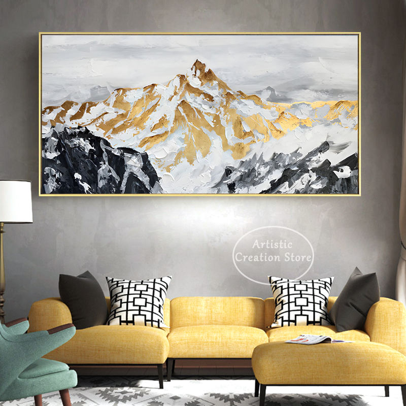 Paysage d'origine Affiche Affiche abstraite Impressions d'or Peinture dorée Snow Mountain Hiver Snow Scene Mur Mur Pictures de salon Décor