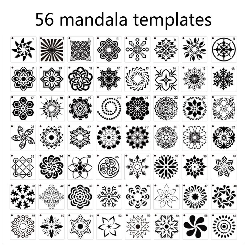 36/56 folhas modelo de desenho de mandala hollow diy