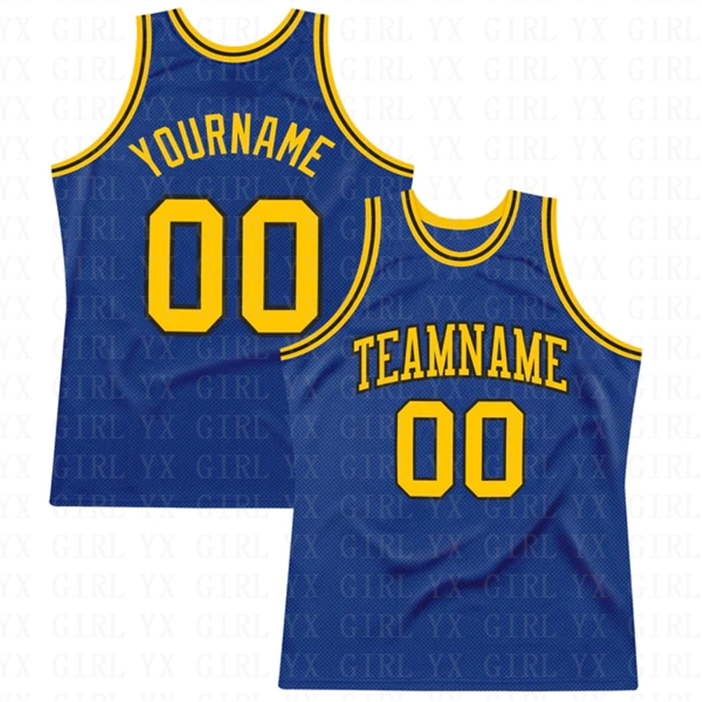 Custom Royal Gold-Black Authentic Throwback Basketball Jersey 3D Printed Tank Tops Men Personlized Team Unisex Top