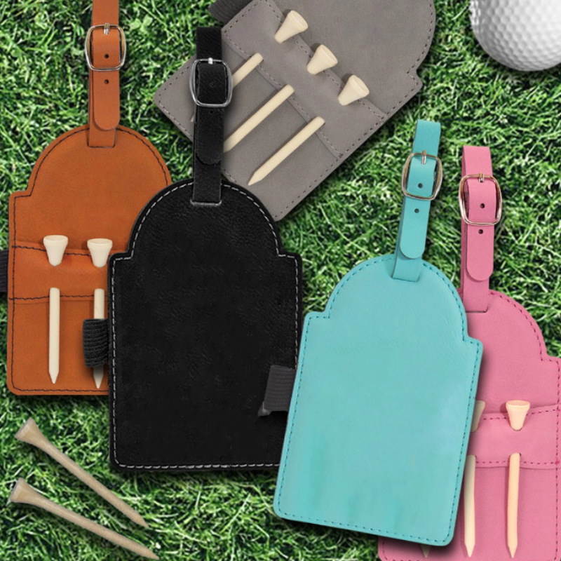 Golf Tee Holder Organizer Pu Leather Golf Tee Storage Bag 3 Tee Holes Hanging Belt for Men Women Blue Black Golf Accessories