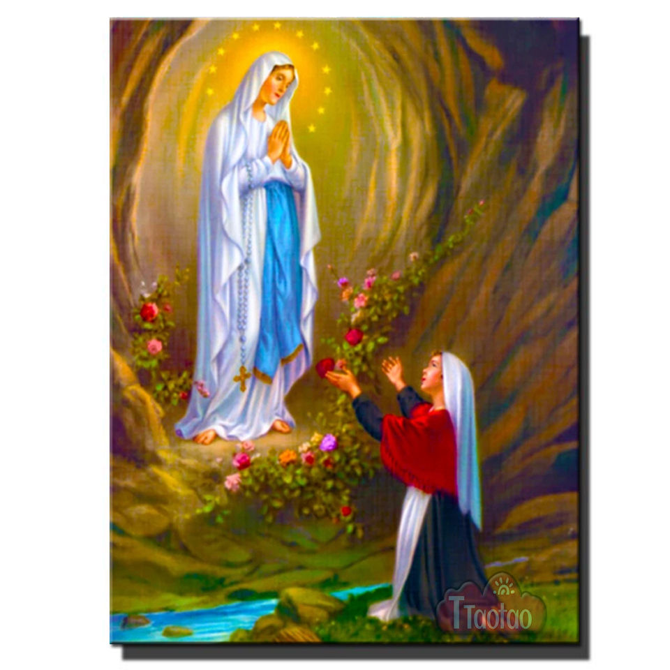 5D Art Art Malarstwo diamentów Virgin Mary Picture DIY Flower Mosaic Haft Full Rhinestone Cross Cross Dekor wnętrza