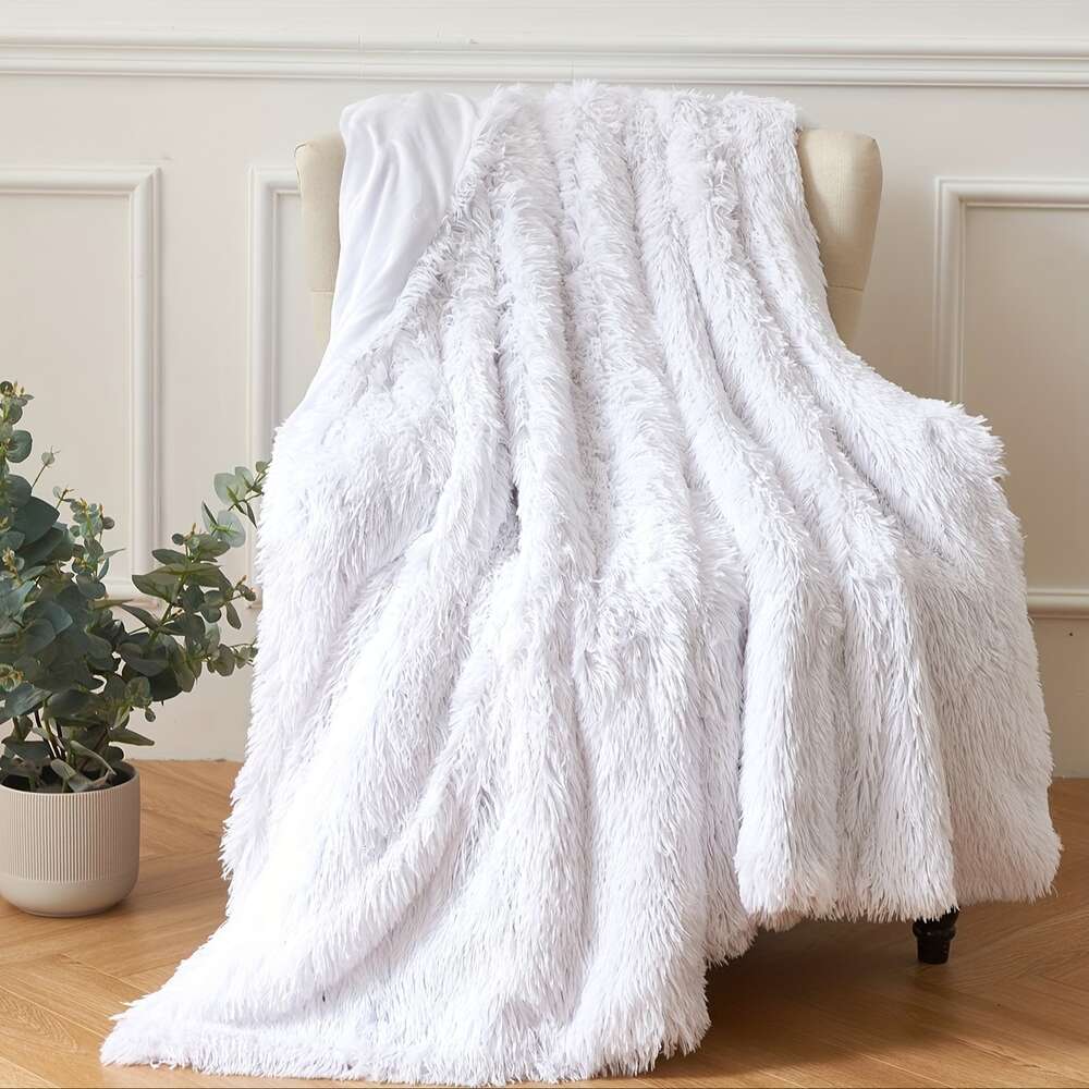 Plush Shaggy Blanket Soft, Warm, Cozy Ideal for Sofa or Bed Solid Color, Thick and Fluffy - Various Sizes Available