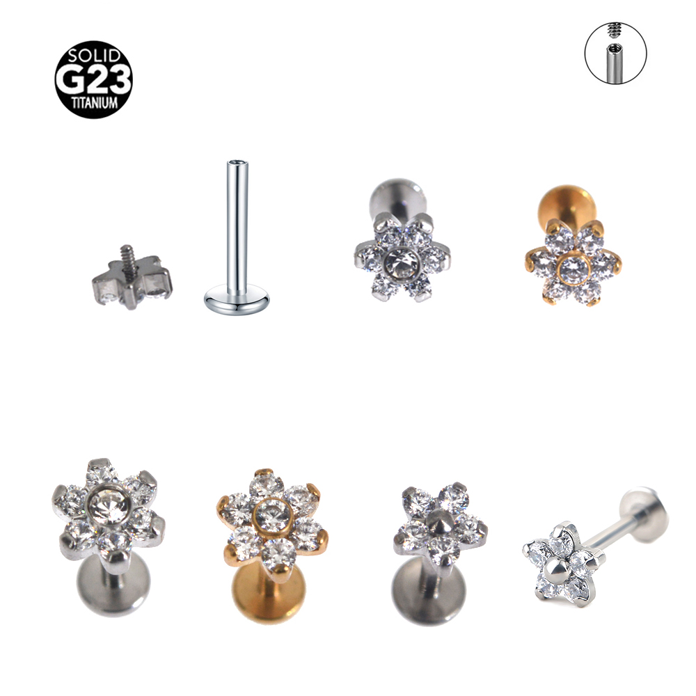 16G ASTM F136 Titanium内部スレッドフォワードヘリックスリップタン舌耳軟骨Daith Conch Piercing Earring Labret Stud