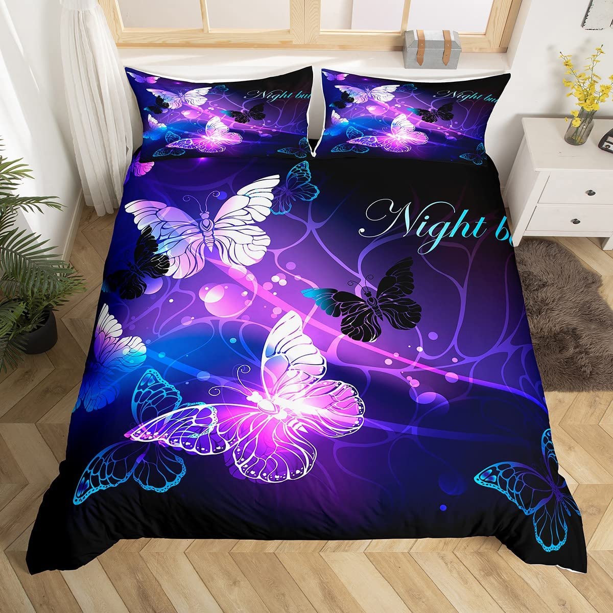 Purple Butterfly Duvet Cover Set Full Butterflies Bedding Sets Galaxy Comforter Cover for Women,Psychedelic Gorgeous Quilt Cover