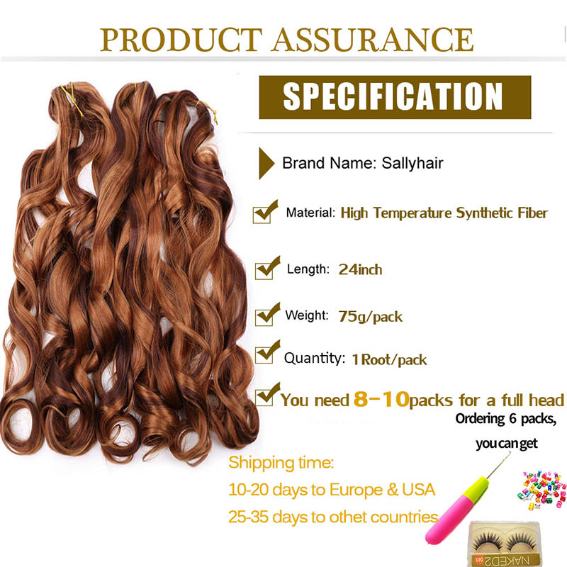 Sallyhair 8 påsar syntetiska franska lockiga flätande hår spiral lockig virkning flätor hår hög temperatur flätande hårförlängningar
