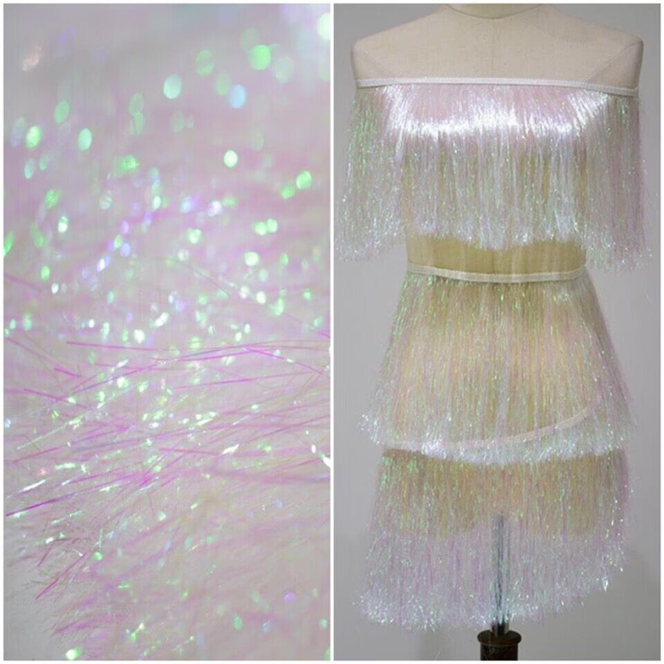 1Yard20CM Laser Gold&Silver Glitter Fringes Lace Trim Christmas Tassel For Latin Dance Costume Fringe Apparel Accessoires
