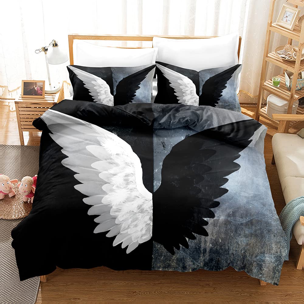 Angel Wings Däcke Cover Set Lucifer Angel Bedding Set Estetic Wing Feather Comporter Cover Set Full Size King Size for Girls