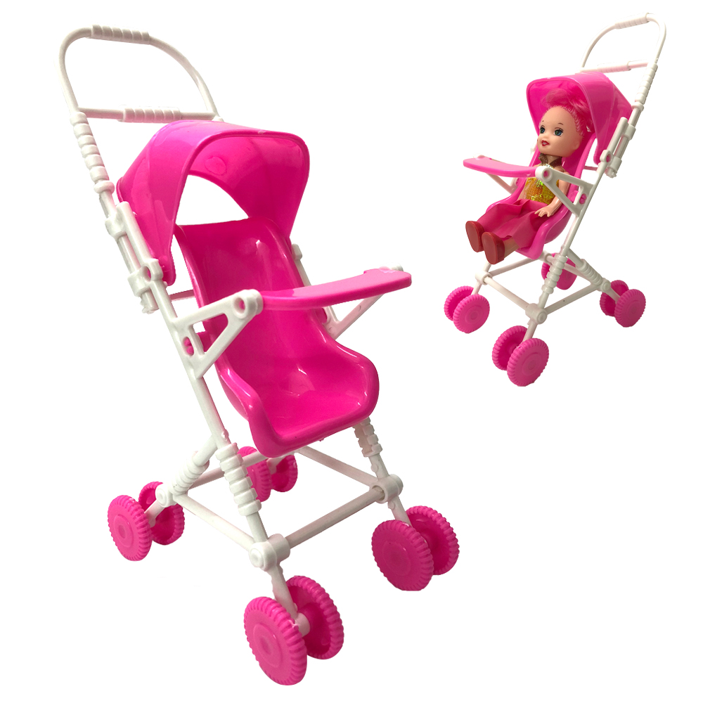 NK Doll Accessories Pink Baby Stroller Infant Carriage Stroller Trolley Nursery Toys Mini Furniture For Barbie Doll