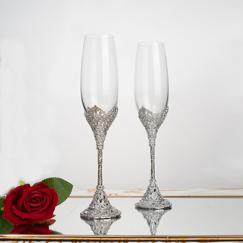 Silver Crystal Champagne Flautes occhiali da sposa sposi in oro rosa tazze da regalo il fidanzamento di coppia 