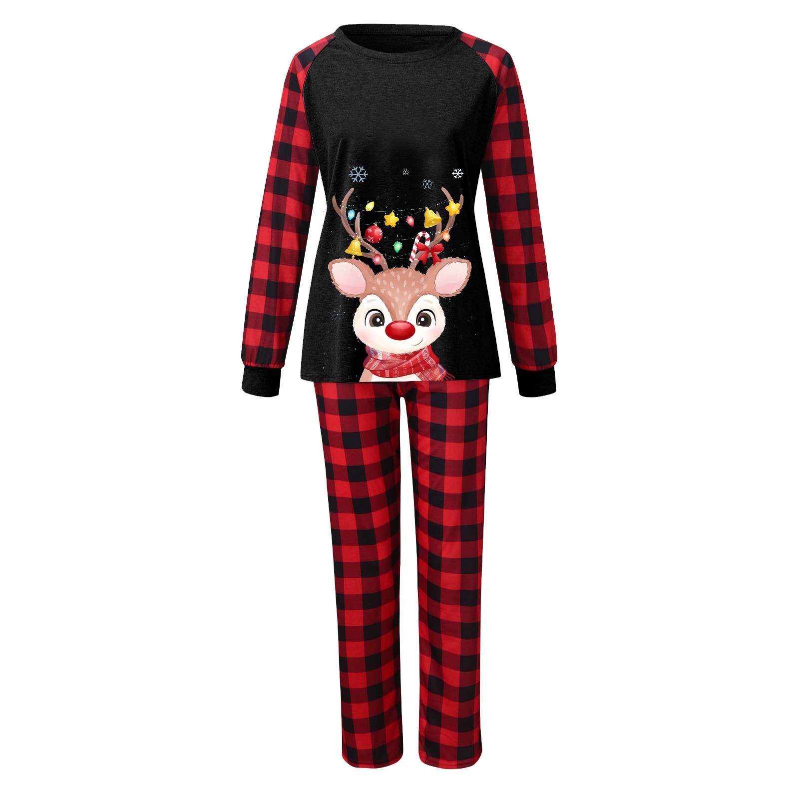 Ouder-kind dames moeder pak kerst dames herten plaid print tops en broek kleding set xmas familie zijden pyjama set familie