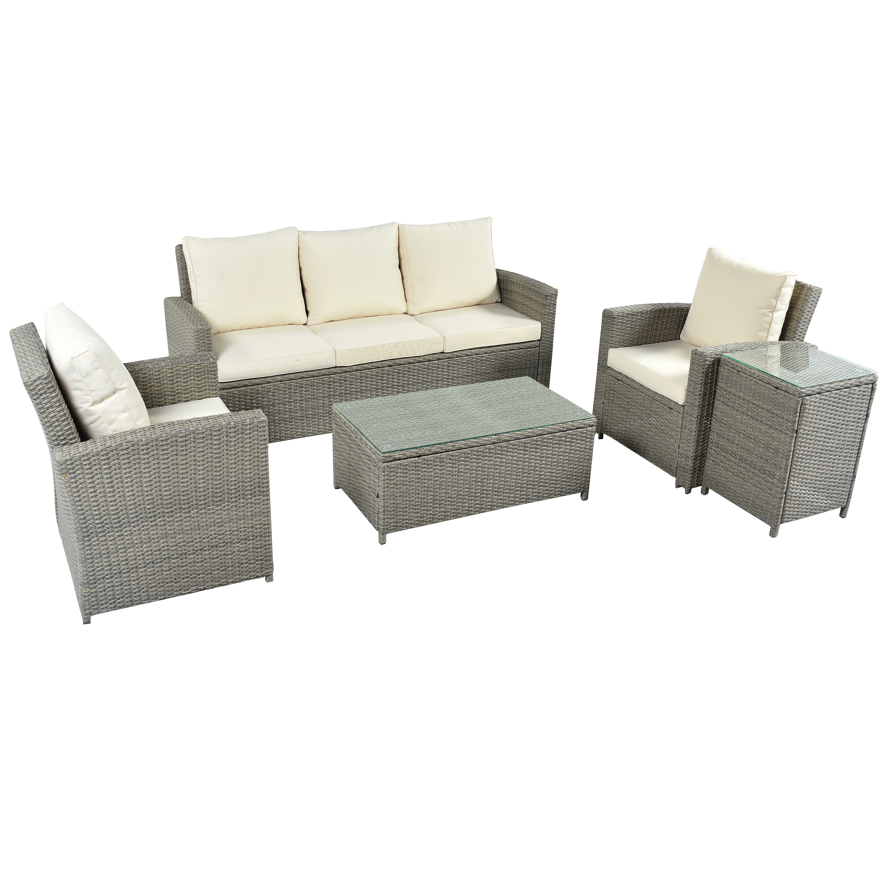 5 -teilige Rattan -Sitzungsgruppe mit Kissen und Tisch, Terrassenmöbel, Outdoor Wicker Sectional