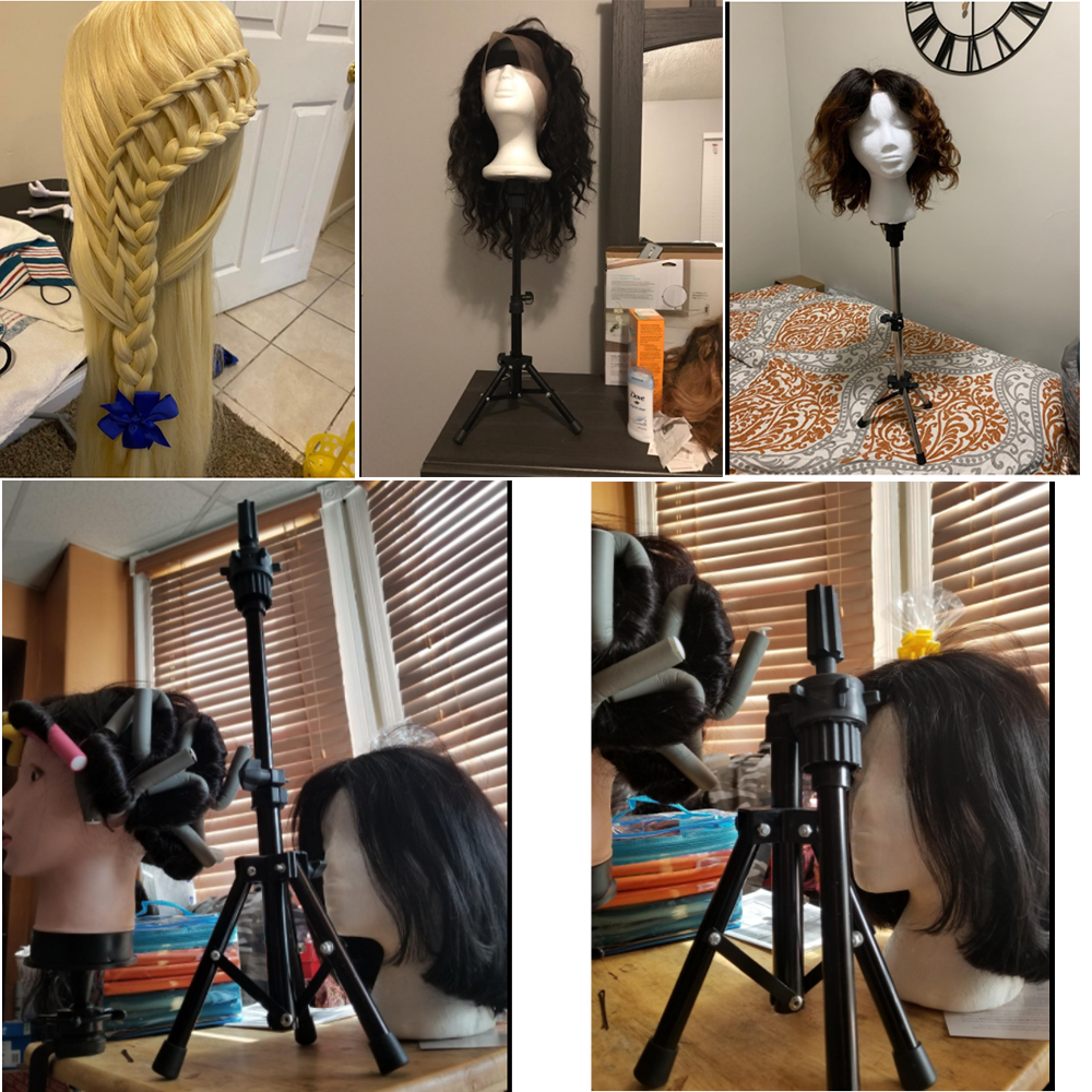 Adjustable Tripod Wig Stand With Bald Mannequin Head Training Manikin Head And Wig Install Kit For Making Wigs Display Styling