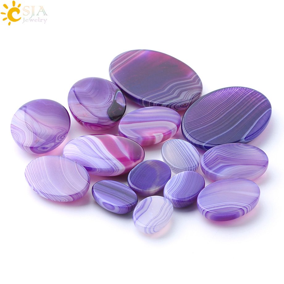 CSJA NATUREL LOBE PERLE PURPLE Agates rayées Cabochons sans trou pour faire des boucles d'oreilles de pendentif d'anneau bricolage bijoux fait à la main F787