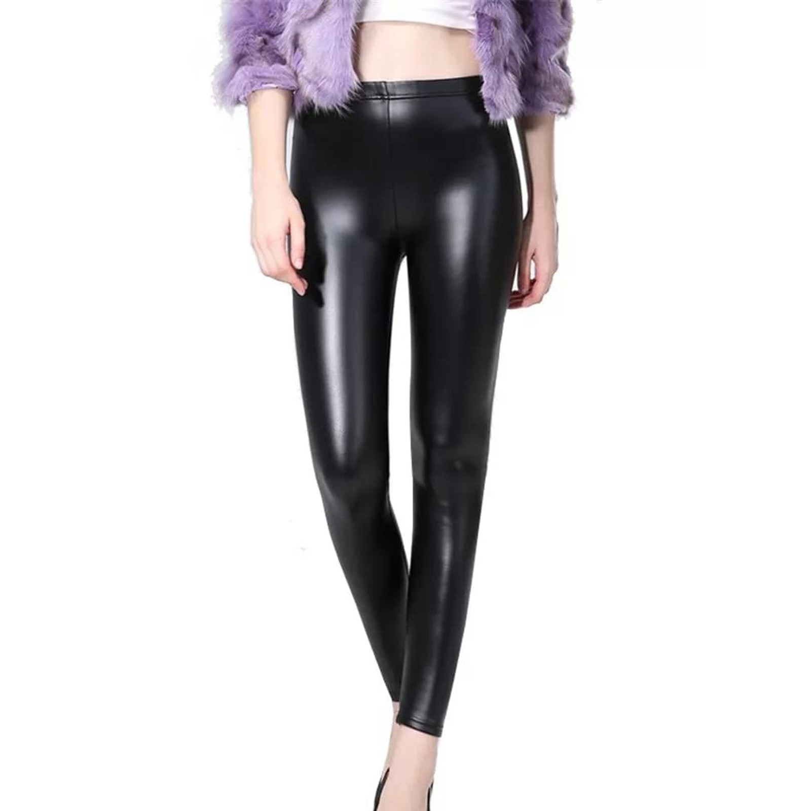 Plusowe rozmiar 4xl ciepłe sztuczne skórzane legginsy kobiety pantelony wysokie talia rajstopy termiczne spodnie zimowe polarowe czarne spodnie jeggily