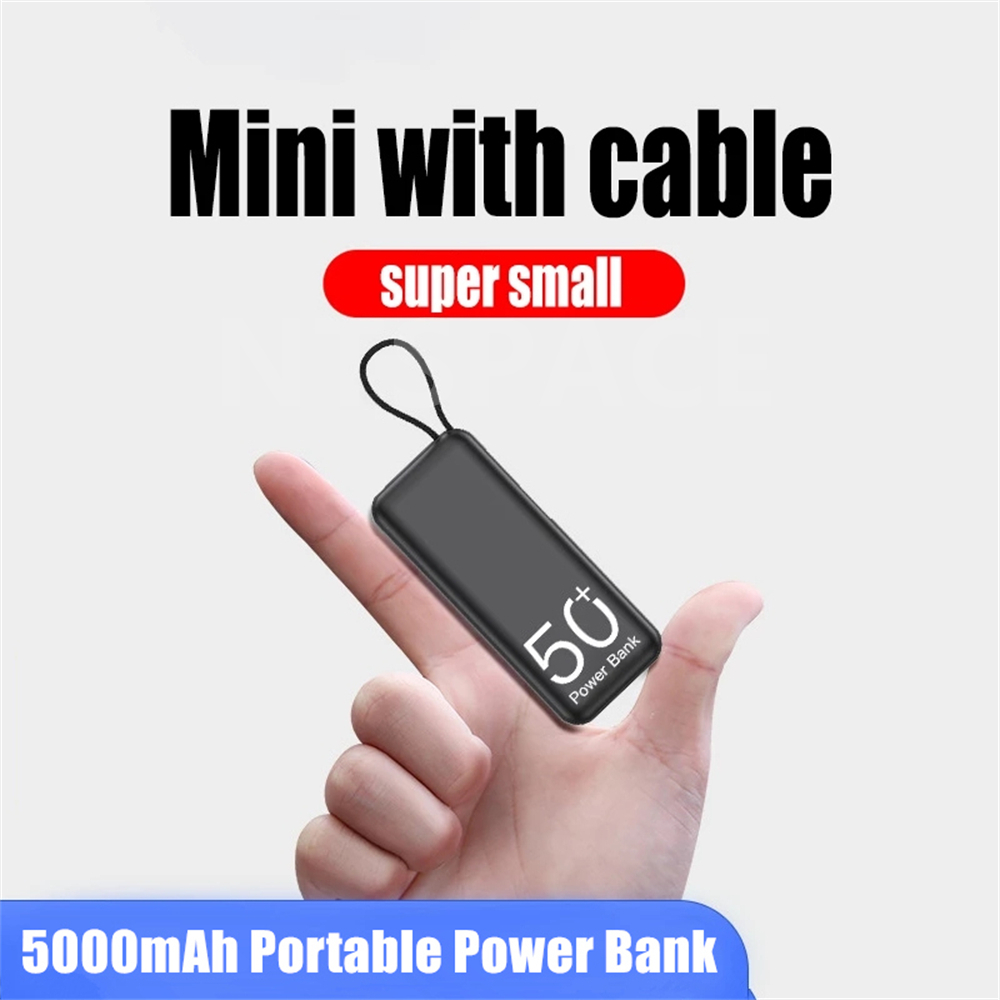 5000mah Super Mini Power Bank Bank construit Câble pour iPhone Samsung Xiaomi Huawei Oppo OnePlus Charger Battery Charger Pack Powerbank