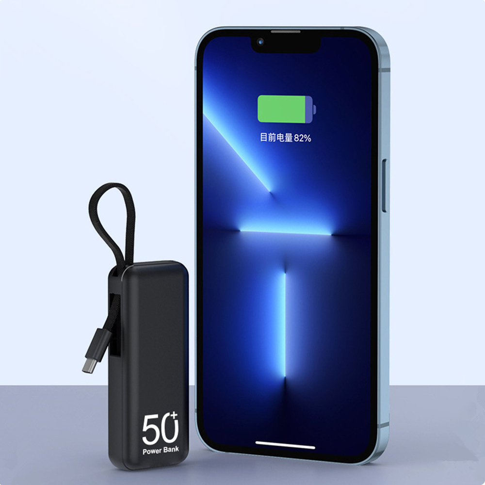 5000mah Mini Power Bank för iPhone 14 Samsung Xiaomi Huawei Oppo Vivo OnePlus Builded Cable Battery Case Pack Charger PowerBank