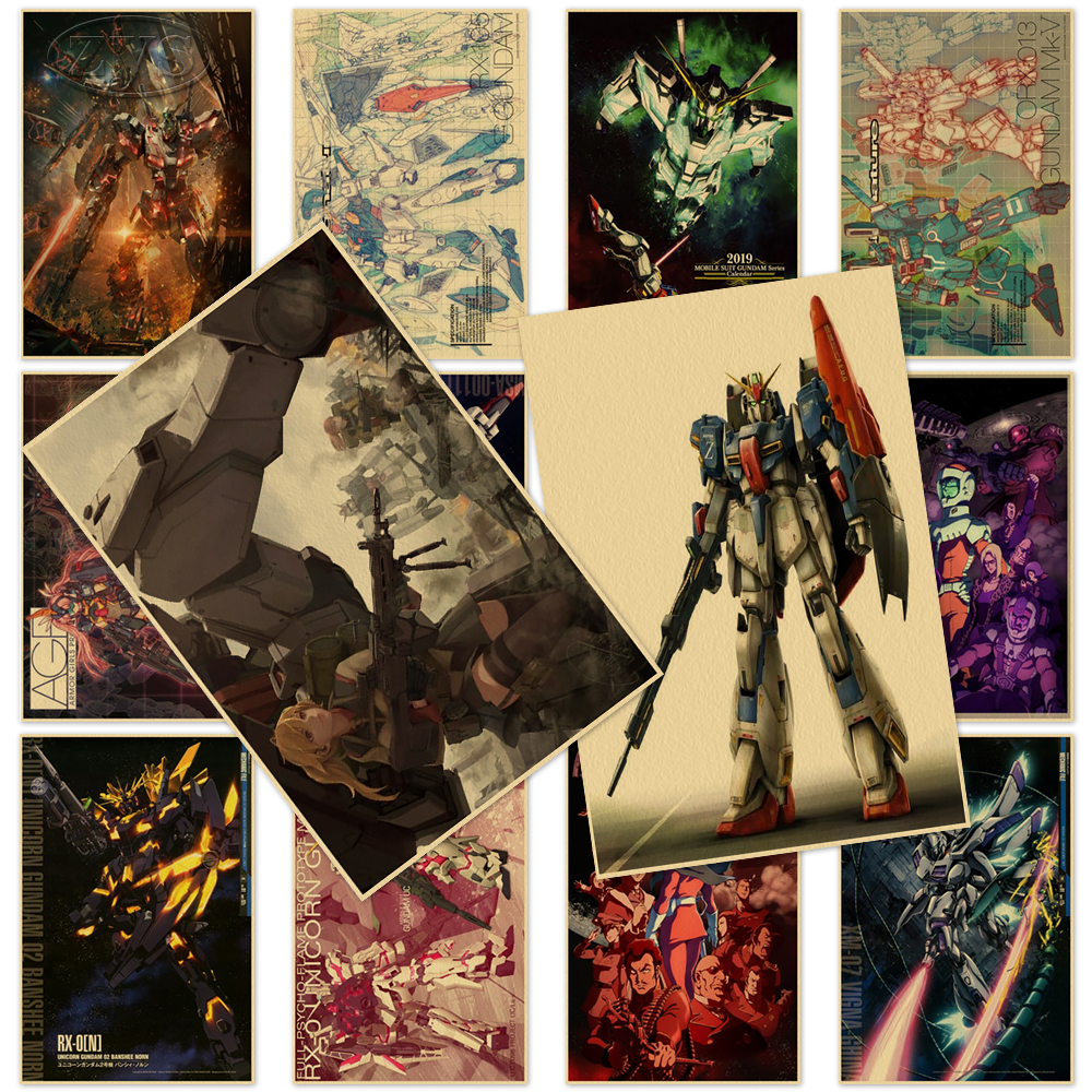 Abito mobile gundam dipinti di poster anime kraft carta classiche opere d'arte da parete stampe d'arredamento la casa vintage regalo di compleanno bambini camera bambini