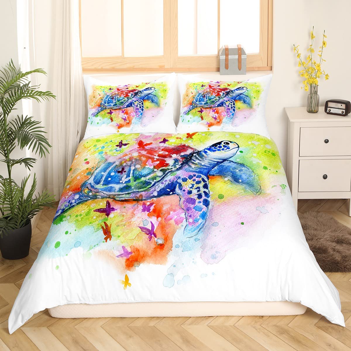 3D Abstract Watercolor Geometric Pattern Duvet Cover Impressionism Art Painting Quilt Cover with Pillowcase for Kids Adult Decor