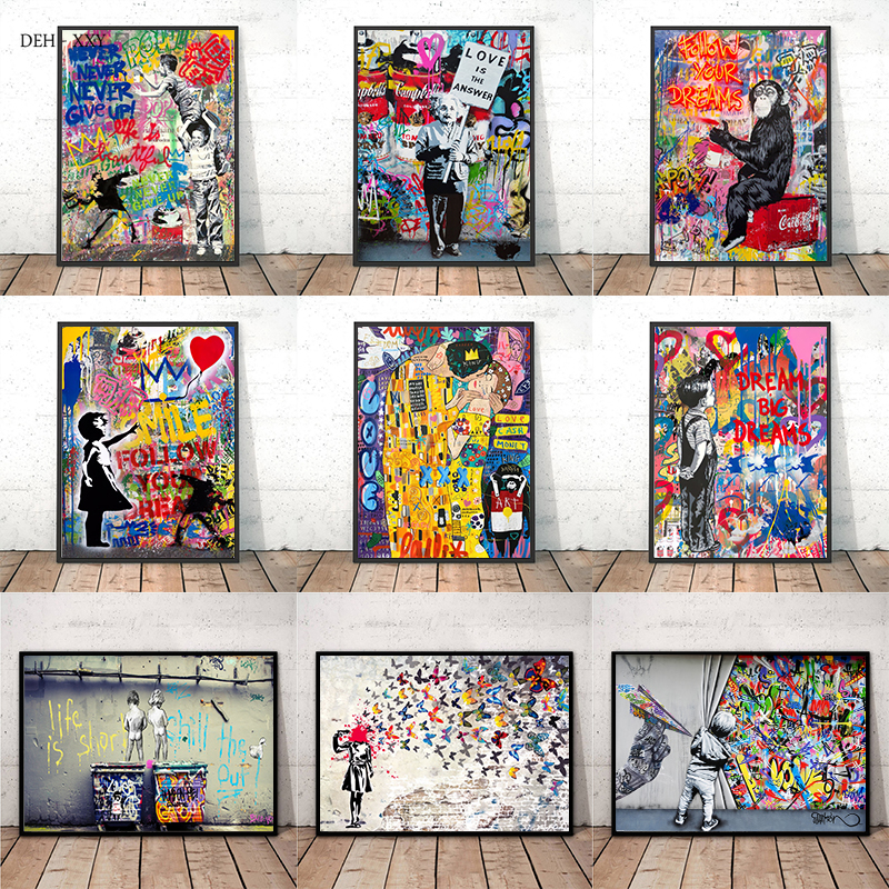 Banksy Artwork Canvas Poster Liebe ist die Antwort Graffiti Street Leinwand Malerei Pop Art Wall Bilder für moderne Wohnkultur